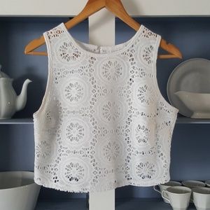 Bisou Bisou White Crochet/ Mesh Crop Top